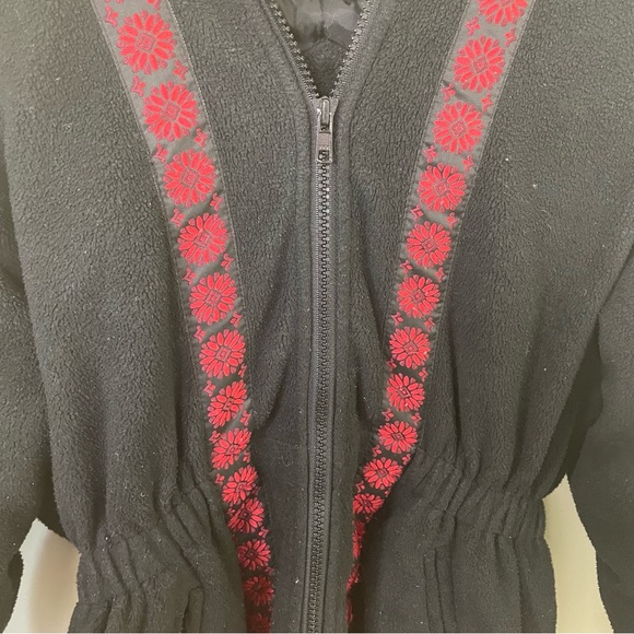 Rothschild Faux Fur Cuff & Hood Fair Isle Black Coat SZ Medium - Picture 8 of 16